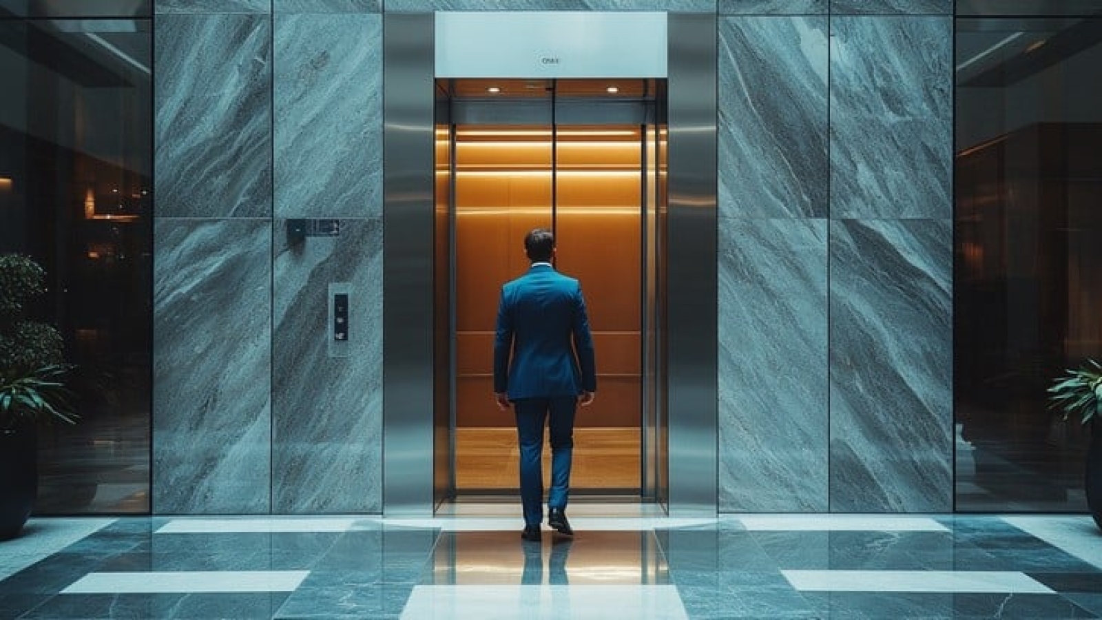 man-entering-elevator-stockcake
